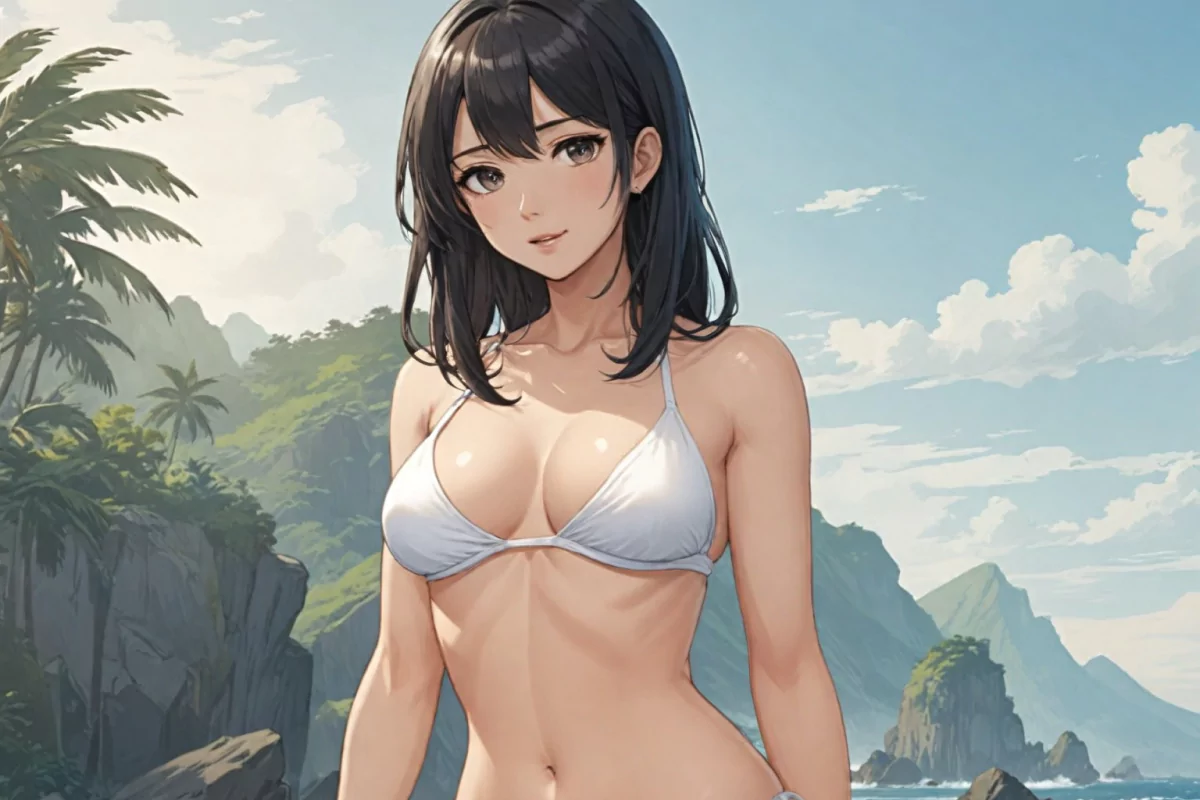 Sexy anime girl wearing white bikini