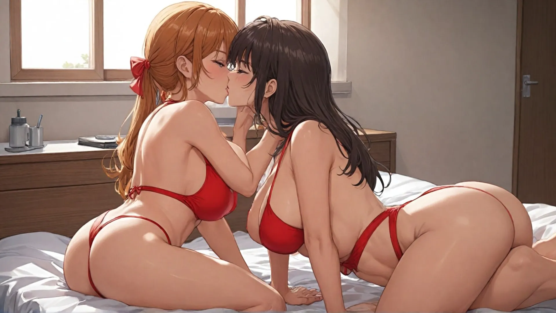 AI anime lesbian girls kissing